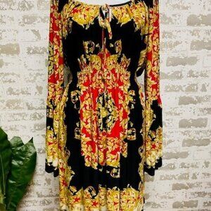 Boston Proper Baroque Print Off-Shoulder Dress Size 12 Boho Chic Versace Style